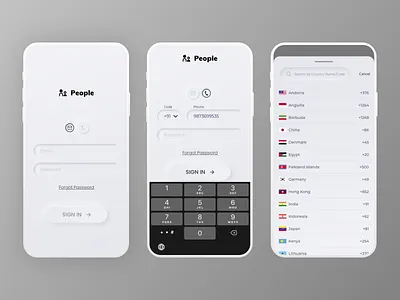 Neomorphism Sign In Screens Light UI Design app country code dark neumorphic fonts forgot password light neumorphic login app login screen mobile design mobile ui neumorphic neumorphic ui kit neumorphism onboarding illustration sign in screen signin signup soft ui ui design ui screens