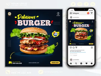 Social Media post food promotion banner template design fastfood promo