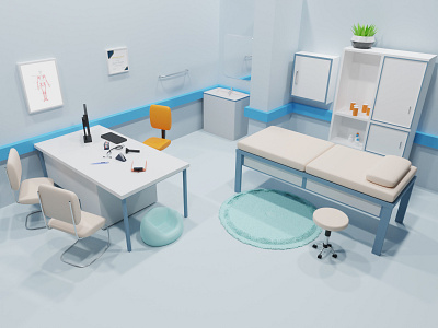 Doctor's 3D room 👨‍⚕️ 3d blender covid cute design designer doctor hospital illustration illustrations kawaii library medic medical resources room