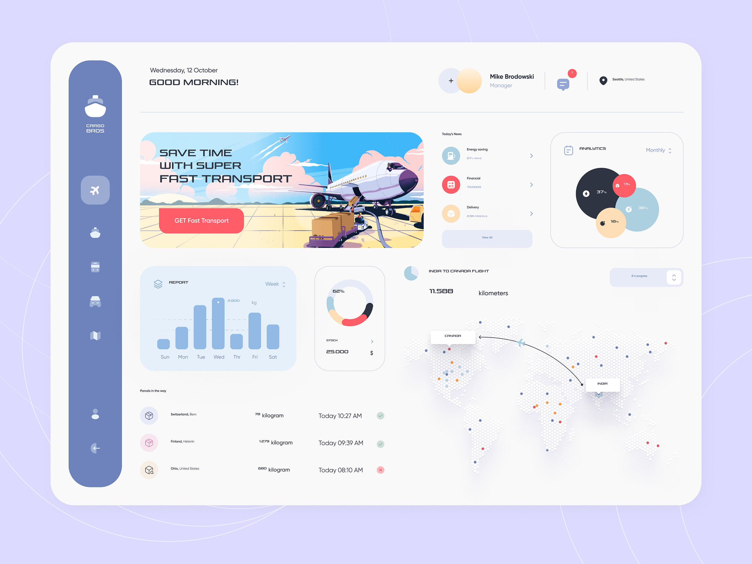 Cargo and Logistics Dashboard by Levi Wilson for QClay on Dribbble