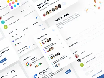 Teams UI components content create dashboard forms input invite members names team ui users web