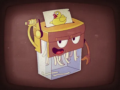 Bad gateway 2danimation animation cartoon character animation duck funny json lottie old style paper shredder tv vector
