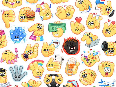 Hands emojis character character design coffee emoji emojis hand hands heart kiss like messenger mishax money sad smile sticker stickers telegram thumbs up