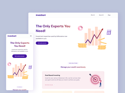 Investment app marketing website clean ui finance fintech illustration investment landing page marketing website mobile app mutual fund responsive design saas website