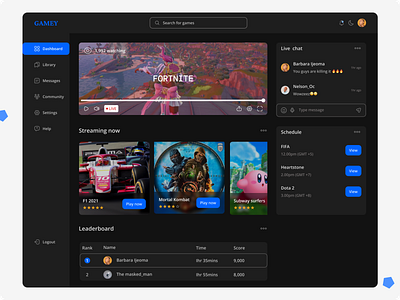 Gaming Dashboard beautiful clean ui daily ui dashboard design game gaming gaming dashboard minimal simple ui uiuix ux design