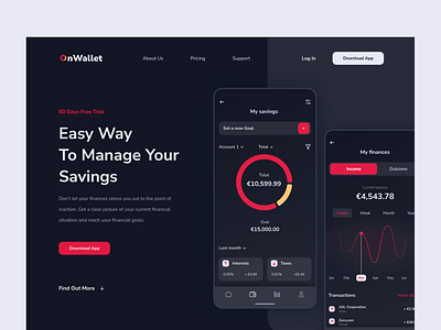 Personal Finances App ananlytics app ui cards app dark mode dark mode design finances investment landing page mobile banking wallet web design