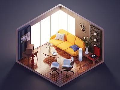 60's Living Room 3d 60s blender diorama illustration isometric living room lowpoly render retro room