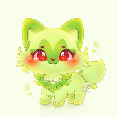 Pokemon Sprigatito Kawaii FANART By sailizv.v adorable adorable lovely artwork concept creative cute art design digitalart illustration