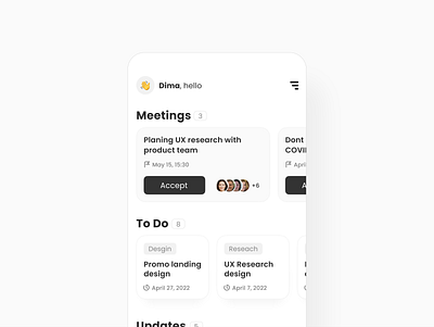 Work planner App 💻 app cards clean figma glat interface job list meeting meetings mobile monochrome planner planning shadows todo ui work