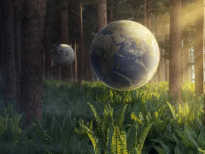 Earth 3d ambient art concept earth ecology forest moon planet render surrealism