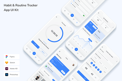 Habit & Routine Tracker App UI Kit app design habit helath routine tracker ui ui design ui kit ux