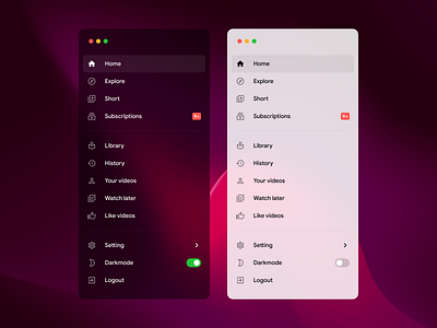 Navigation admin background behance blur concept dark mode dashboard design inspiration grid layout light mode menu minimal navigation notification typography video web design