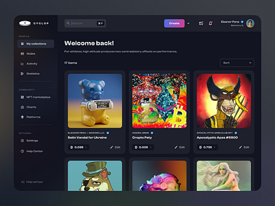 CYCLOP — NFT Platform dark mode nft product design trends ui