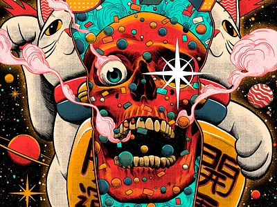 311 Corpus Christi 311 cat cosmos explosion fog gig gig poster lucky cat music poster skull sky smoke textures