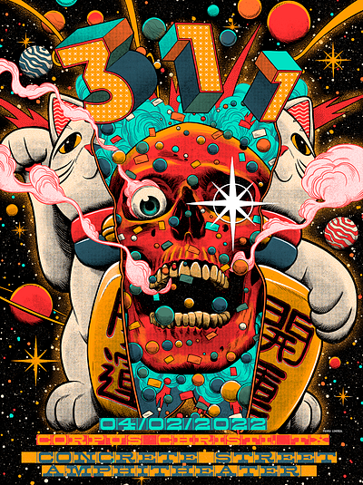 311 Corpus Christi 311 cat cosmos explosion fog gig gig poster lucky cat music poster skull sky smoke textures