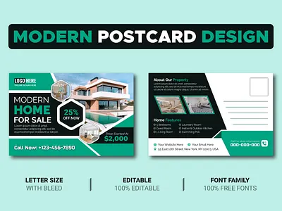 Real Estate Postcard Design architecture branding creative design designer estate graphic home house letter logo modern postcard property real rent rental sale size template