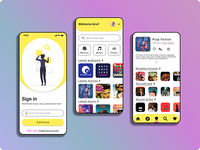 Content Curation Mobile UI Concept art branding color concept design designer gradient illustration mobile movies music neat original phone sample ui ui designer ux website yellow