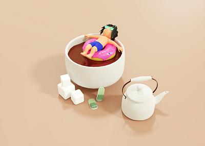 Relax Mode 3d blender coffee cool design donut graphic design light mug smooth vibe