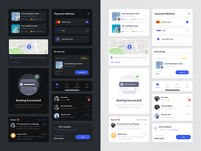 Hotelyn Component - Hotelyn Mobile App UI Kit app booking app component dark mode design hotel light mode minimalist mobile app mobileapp modern motel resort staycation tourism traveling trip ui ui kit ux