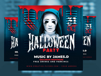 Halloween Flyer Template (PSD) college creative flyer graphic design halloween halloween flyer horror mask nun party party flyer photoshop poster scary