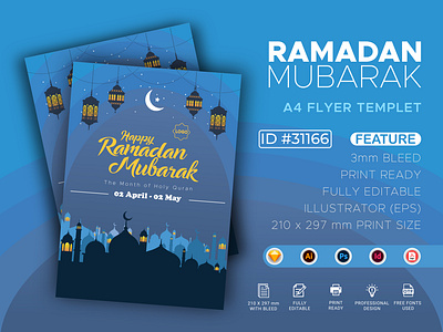 Ramadan Mubarak A4 Flyer Templet. a4 flyer card celebration flyer flyer design flyer templet flyers graphic design iftar illustration illustrator invitation islam islamic kareem mubarak ramadan religion templet vector