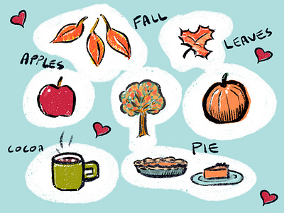 Fall Spot Illustrations apple cocoa fall hot chocolate illustration leaves pie procreate pumpkin seasonal tree