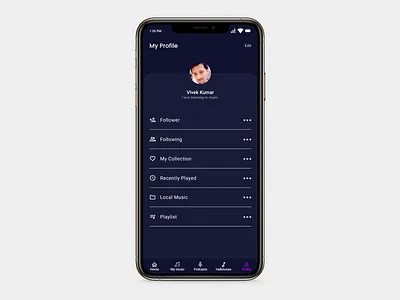 My profile of music app adobe xd app app design branding design graphic design ios mockups profile music music app mockups profile ui uuiux design web web design wedsite design
