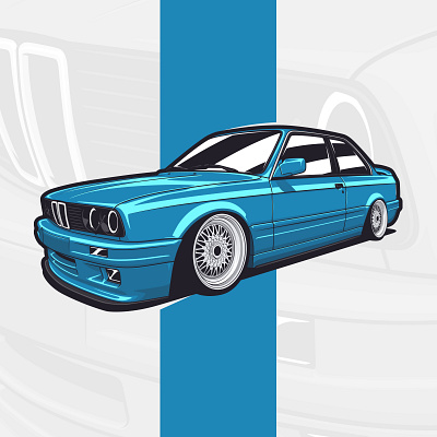 BMW E30 Classic Coupe in Blue 320 325 art automotive art bimmer bmw branding car car drawing car illustration classic design drawing e30 german illustration logo m3 unique vector