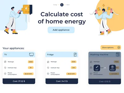 Energy Meter app appliances budget concept design energy home illustration logo minimal power simple sketch ui vue vue.js web app web design website