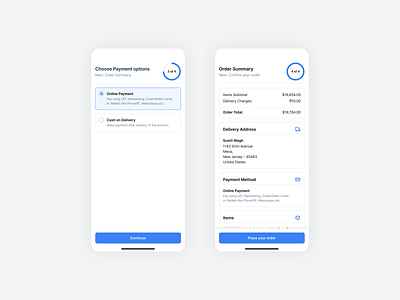 E-Commerce - Checkout checkout credit card delivery method design ecommerce form input field ios mobile multi step order order summary payment progress bar shipping step by step stepper ui ux