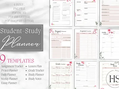 Pink Student Study Planner design graphic design illustration pdf planner