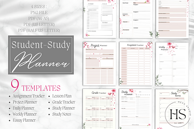 Pink Student Study Planner design graphic design illustration pdf planner