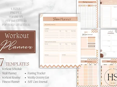 Workout & Fitness Schedule Planner graphic design illustration pdf planner