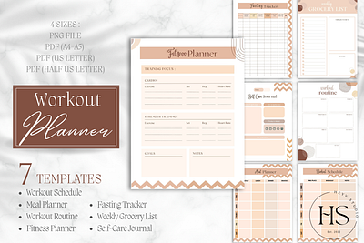 Workout & Fitness Schedule Planner graphic design illustration pdf planner