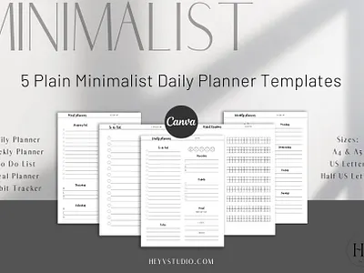 Plain Minimalist Daily Planner Templates canva design graphic design illustration planner template