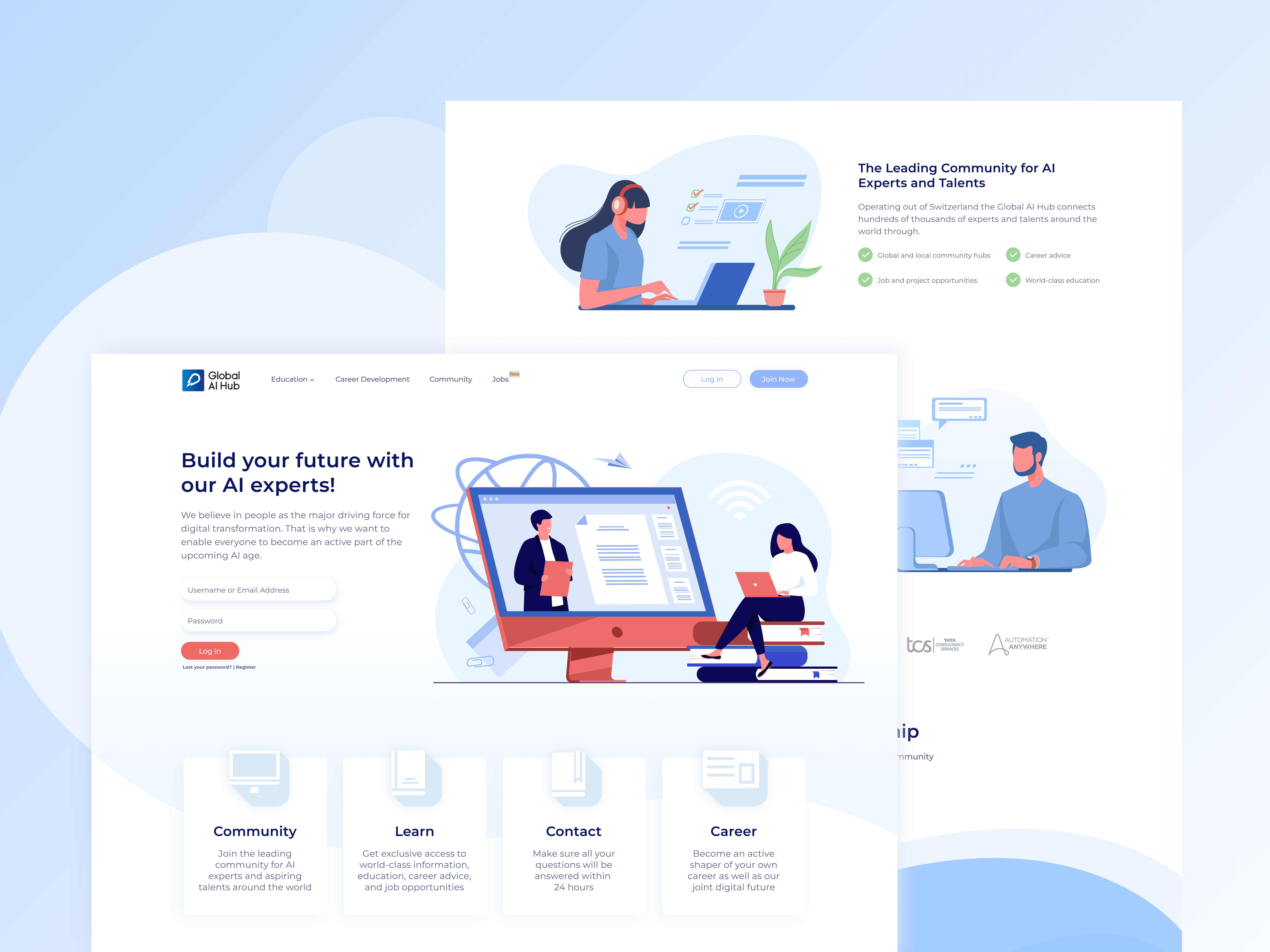 Global AI Hub Website Design animation branding course design graphic design homepage illustration logo onlineeducation typography ui ux vector web