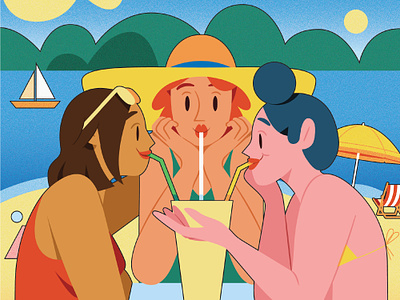 Summer Friendships digital folioart friends illustration kiki ljung summer vector women