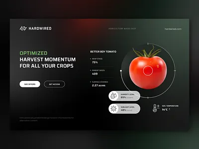Agricultural automation/2 - Hardwired agriculture automation branding code dark design futurist graphic design icosaedru minimalist modern robotics sleek smart farming tomato ui ux vector visual branding visual communication
