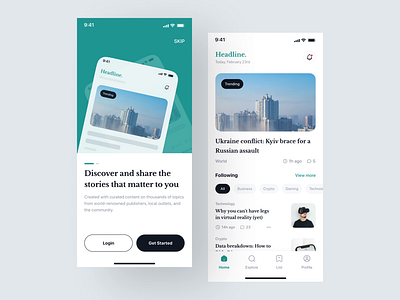 Headline - News App UI Kit article articles blog blogger book dailynews design headline interaction ios medium mobile motion news publishing ui ui8 uidesign uikit ux