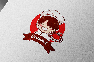 Seafood Logo with Boy and crab mascot logo ,Logo for restaurant kawaii