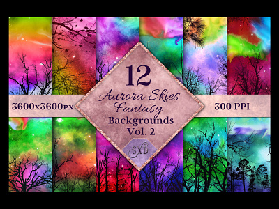 Aurora Skies Fantasy Backgrounds Vol. 2 aurora aurora backgrounds aurora digital paper background images backgrounds digital papers northern lights northern lights backgrounds rainbow backgrounds