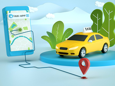 Taxi app 3D illustration 3d app cinema 4d clean design illustration octane render taxi app ui