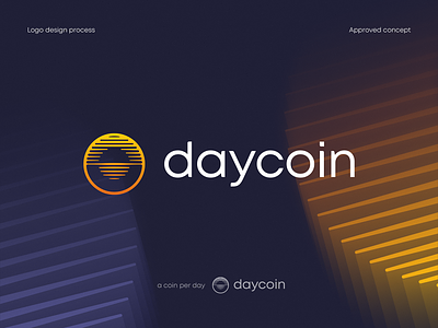 Daycoin Logo Design 3d background blockchain branding coin crypto currency defi gradient icon identity illustration lettering logo nft pattern rays reflection sun token