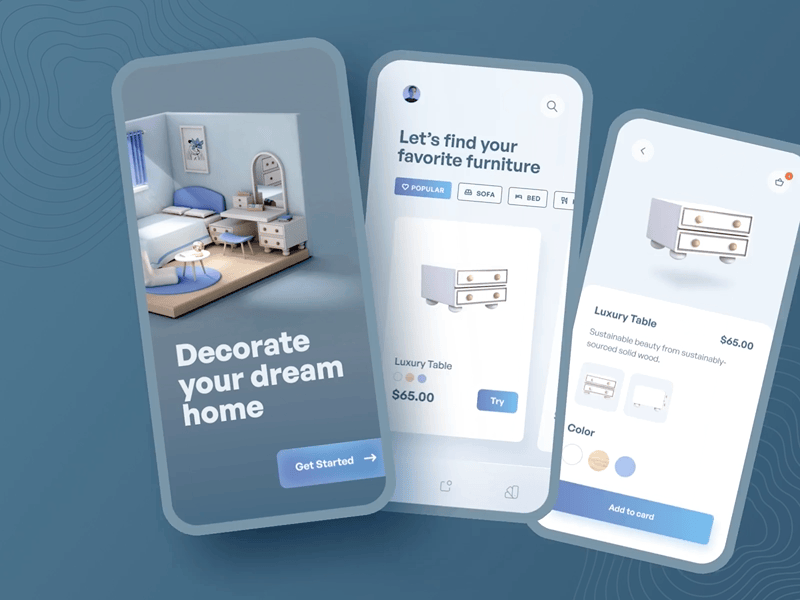Furniture App animation c4d furniture ui