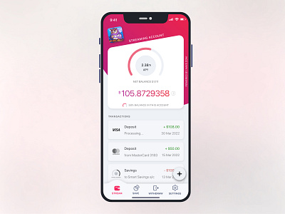 Brew.money — Streaming Account ™ — Grow every second! account app apple pay balance banking chart concept crypto dashboard finance fintech graphic design minimal savings transaction ui ux wallet