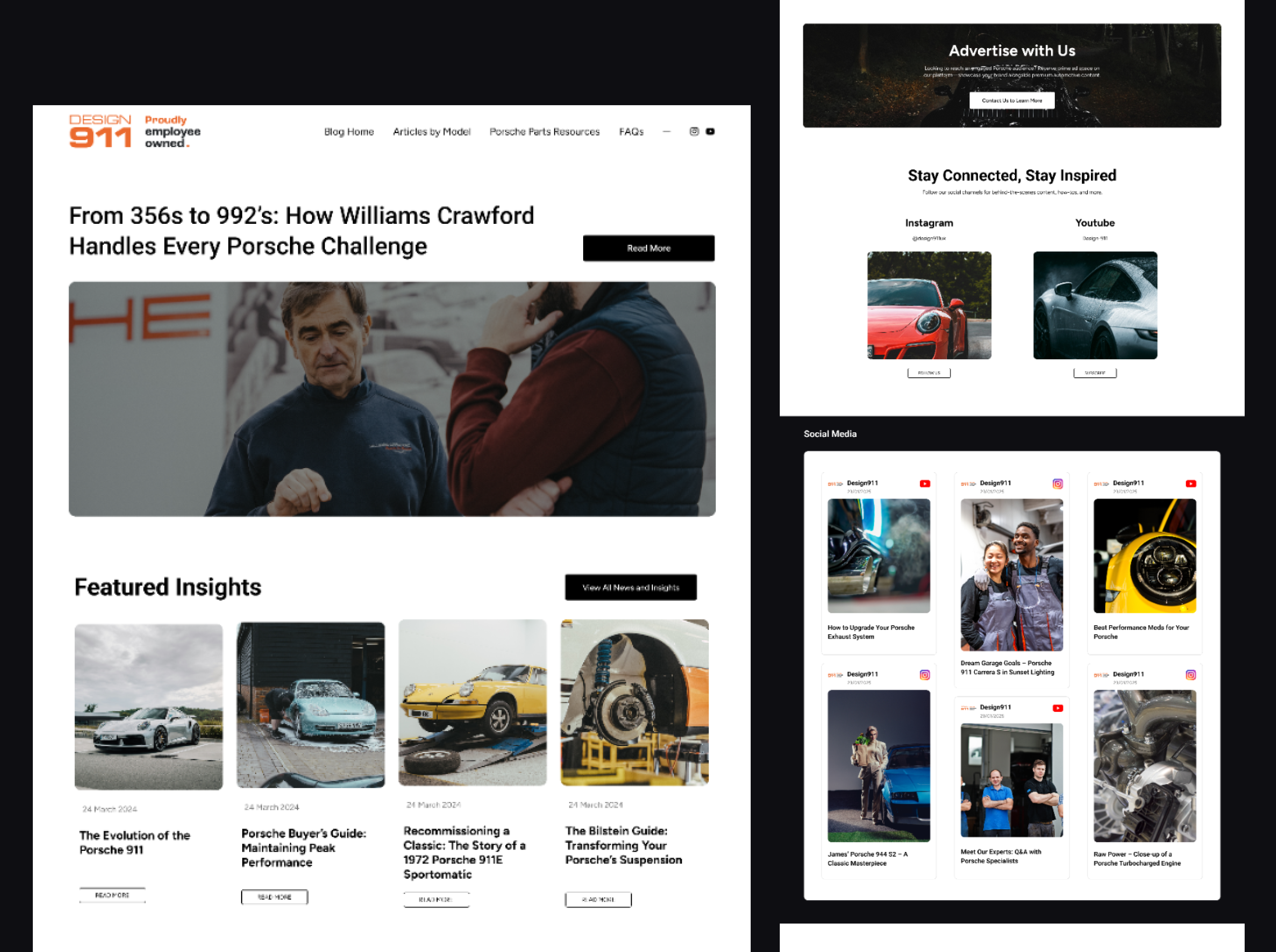 Porsche-focused news and community platform design branding design 911 figma figma designer homepage redesign landing page redesign porsche ui ui design ui ux uiux website design