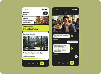 AI languagle learning app ai branding chat learning mainpage ui ux