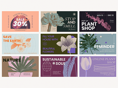 Retro Nature Templates | Cool Sale & Sustainable Campaign adobe aesthetic background aesthetic wallpaper botanical design digital art download editable graphic design house plant illustrator illustrstation nature photoshop psd retro sale template sustainability vector vintage