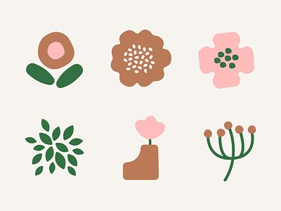 Floral and Plant Illustrations brown color cute design floral flowers green icons illustration organic pink plants vases vector