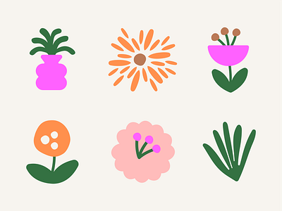 Floral and Plant Illustrations brown color coral cute design floral flowers green icons illustration orange pink plants vector
